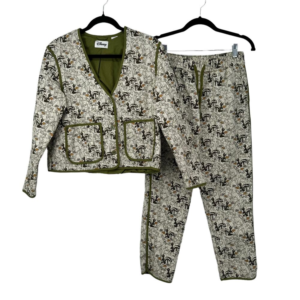 Disney Bambi Quilted Matching‎ Set XS Woodland Print Flower Thumper Green